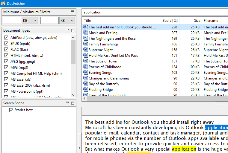 Search Word documents with DocFetcher