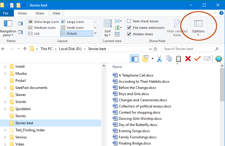 File Explorer show search options
