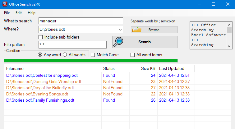 Office Search finf text in LibreOffice files