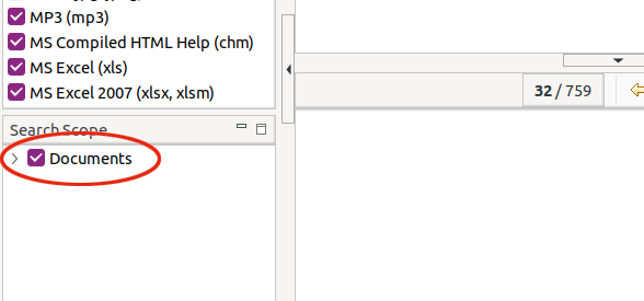 DocFetcher Linux see folders that are indexed