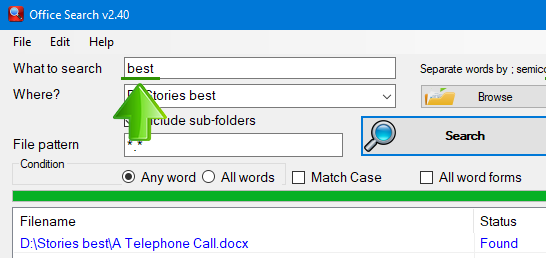 Office Search type your search words in the What to search field