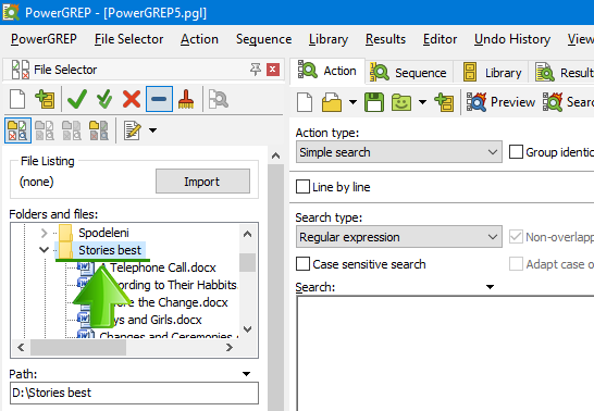 PowerGREP choose a folder to search