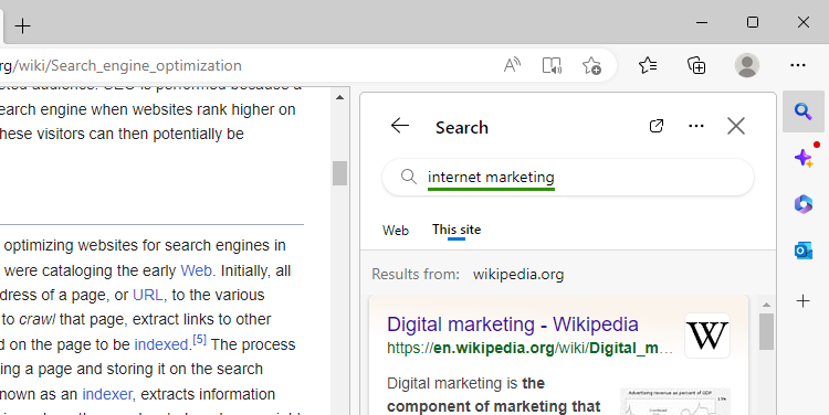 Microsoft Edge type search words
