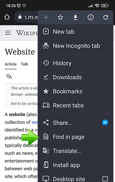 Android choose Find in page