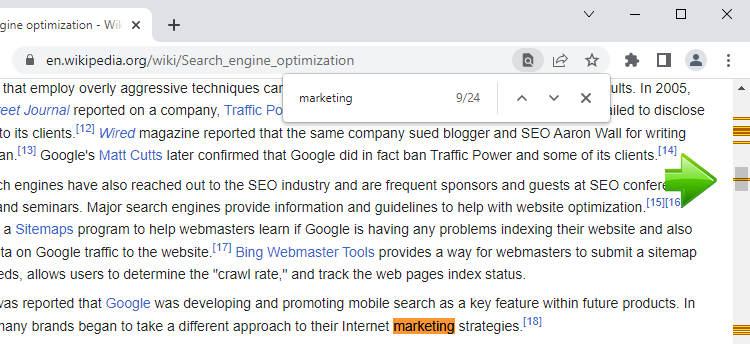 Chrome highlight search words and scrollbar