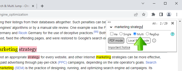 Chrome Advanced Search Multi Search and Multi Jump options