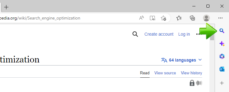 Microsoft Edge open search window