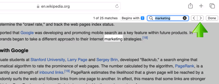 Safari navigate in search results