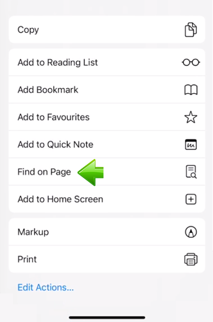 iPhone choose Find in page