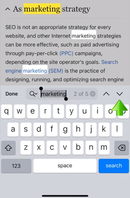 iPhone navigate in the search results