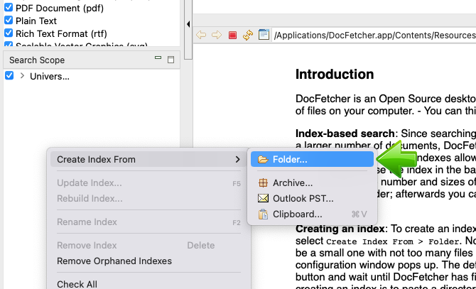 DocFetcher create index for folder