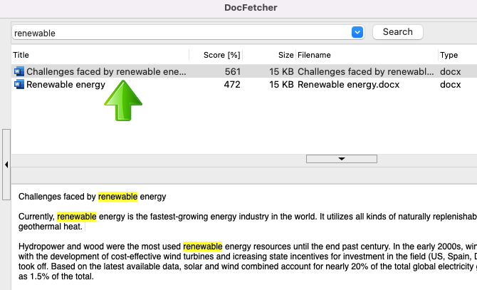 DocFetcher results window