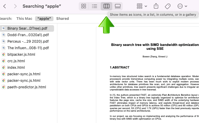 MacOS Finder change appearance of search results