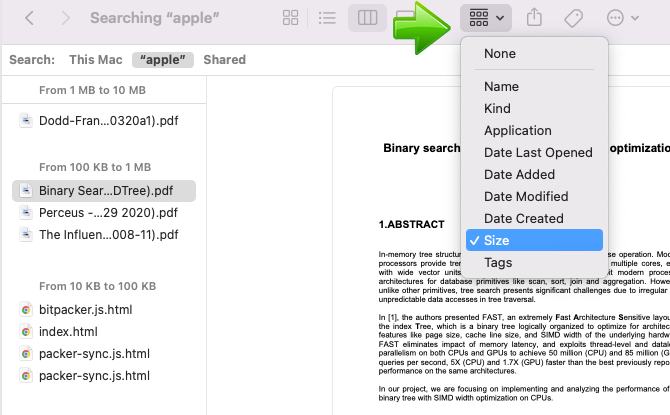 MacOS Finder sort search results