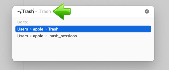 MacOS Finder open trash bin path