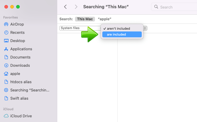 MacOS Finder include system files in search