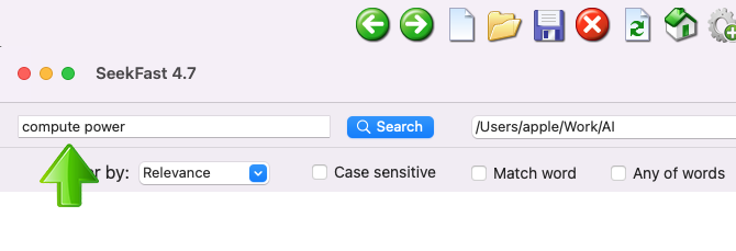 SeekFast for Mac type search words